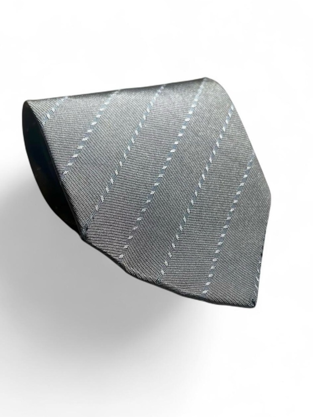 Giorgio Armani Cravatte Silk Tie Vintage Grey Silver Diagonal Pinstripe Italy
